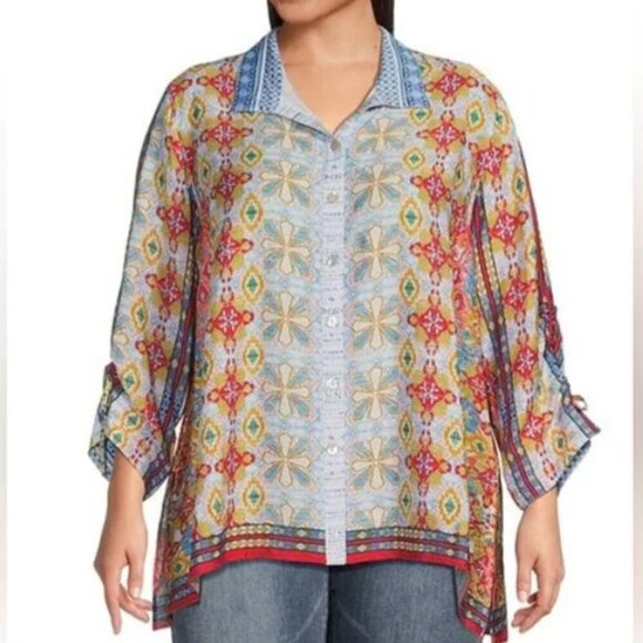 NWT John Mark Happy Days Button Up Blouse Plus Size Size 3X Multicolor - Picture 1 of 10